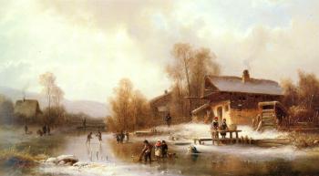 安東 道爾 Skaters And Washerwomen In A Frozen Landscape